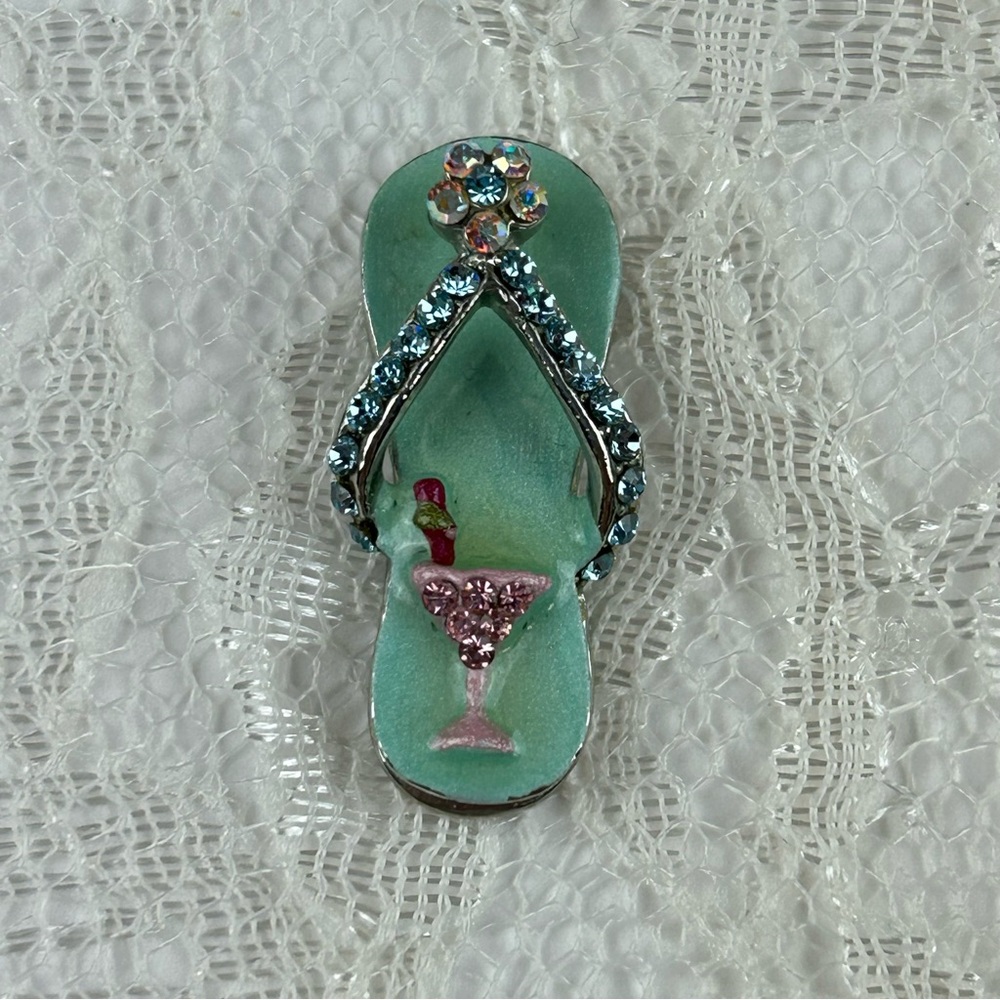 Hawaiian Jeweled Martini Flip Flop Pendant Charm in Faux Gemstones Glamcore